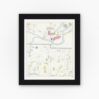 Old map wall art mockup — black gallery frame with white mat — Sanborn Fire Insurance Map from Saugus, Essex County, Massachusetts (1907), Sheet #0002