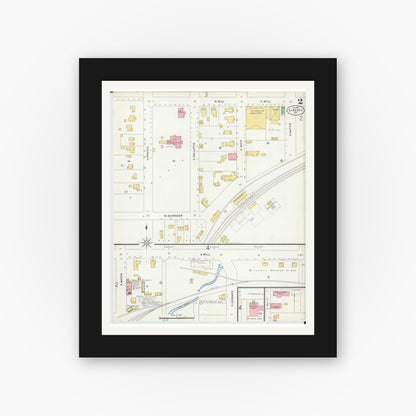 Old map wall art mockup — black gallery frame with white mat — Sanborn Fire Insurance Map from Liberty, Clay County, Missouri (1899), Sheet #0002