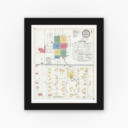 Old map wall art mockup — black gallery frame with white mat — Sanborn Fire Insurance Map from Upper Sandusky, Wyandot County, Ohio (1902) - Complete Map Set