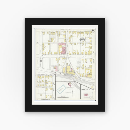 Old map wall art mockup — black gallery frame with white mat — Sanborn Fire Insurance Map from Cambridge, Guernsey County, Ohio (1909), Sheet #0014