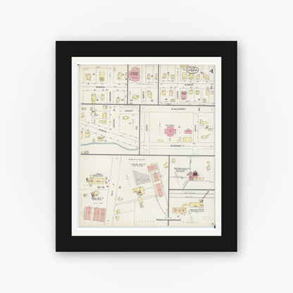 Old map wall art mockup — black gallery frame with white mat — Sanborn Fire Insurance Map from Urbana, Champaign County, Illinois (1897), Sheet #0004