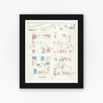 Old map wall art mockup — black gallery frame with white mat — Sanborn Fire Insurance Map from Jefferson City, Cole County, Missouri (1908), Sheet #0006