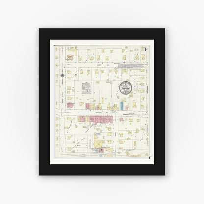 Old map wall art mockup — black gallery frame with white mat — Sanborn Fire Insurance Map from Paw Paw, Lee County, Illinois (1910), Sheet #0001