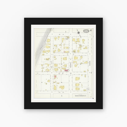 Old map wall art mockup — black gallery frame with white mat — Sanborn Fire Insurance Map from Weldon, Halifax County, North Carolina (1909), Sheet #0004