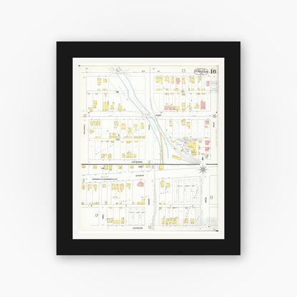 Old map wall art mockup — black gallery frame with white mat — Sanborn Fire Insurance Map from Fort Madison, Lee County, Iowa (1900), Sheet #0016