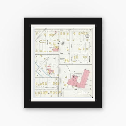 Old map wall art mockup — black gallery frame with white mat — Sanborn Fire Insurance Map from Alliance, Stark County, Ohio (1904), Sheet #0017