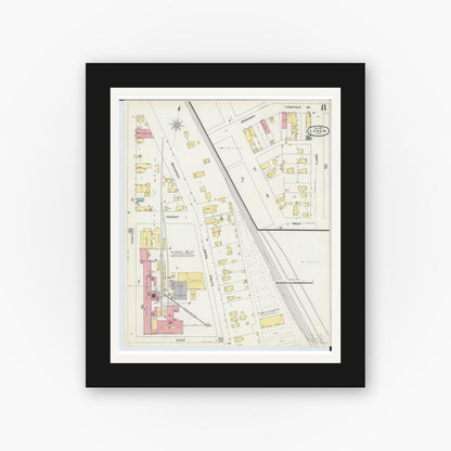 Old map wall art mockup — black gallery frame with white mat — Sanborn Fire Insurance Map from Lorain, Lorain County, Ohio (1896), Sheet #0008