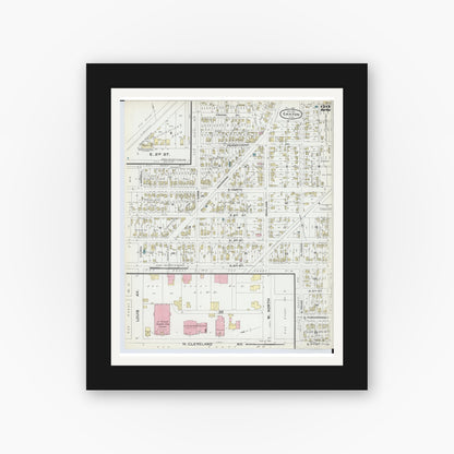 Old map wall art mockup — black gallery frame with white mat — Sanborn Fire Insurance Map from Canton, Stark County, Ohio (1891), Sheet #0022