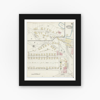 Old map wall art mockup — black gallery frame with white mat — Sanborn Fire Insurance Map from Nanticoke, Luzerne County, Pennsylvania (1888), Sheet #0008