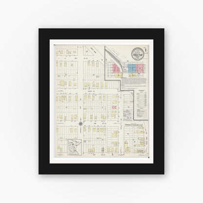 Old map wall art mockup — black gallery frame with white mat — Sanborn Fire Insurance Map from Proctor, Saint Louis County, Minnesota (1914) - Complete Map Set