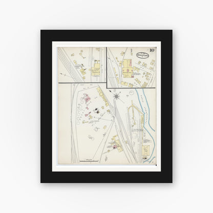 Old map wall art mockup — black gallery frame with white mat — Sanborn Fire Insurance Map from Bradford, McKean County, Pennsylvania (1890), Sheet #0010