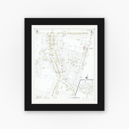 Old map wall art mockup — black gallery frame with white mat — Sanborn Fire Insurance Map from Saint Clairsville, Belmont County, Ohio (1946), Sheet #0005