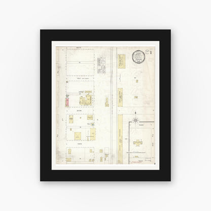 Old map wall art mockup — black gallery frame with white mat — Sanborn Fire Insurance Map from Corning, Tehama County, California (1899) - Complete Map Set