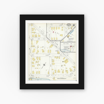 Old map wall art mockup — black gallery frame with white mat — Sanborn Fire Insurance Map from Palatka, Putnam County, Florida (1915), Sheet #0015