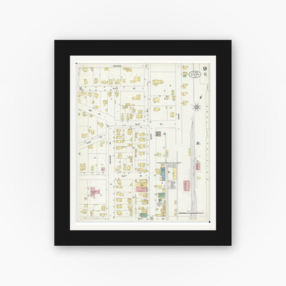 Old map wall art mockup — black gallery frame with white mat — Sanborn Fire Insurance Map from Dixon, Lee County, Illinois (1902), Sheet #0009