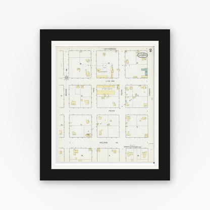 Old map wall art mockup — black gallery frame with white mat — Sanborn Fire Insurance Map from Coleman, Coleman County, Texas (1893), Sheet #0002