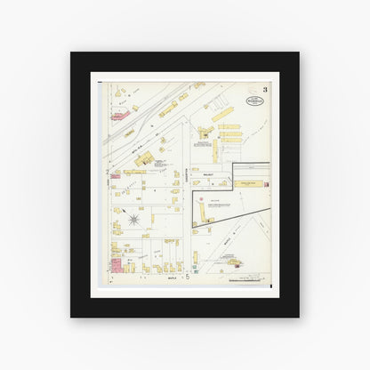 Old map wall art mockup — black gallery frame with white mat — Sanborn Fire Insurance Map from Hicksville, Defiance County, Ohio (1899), Sheet #0003