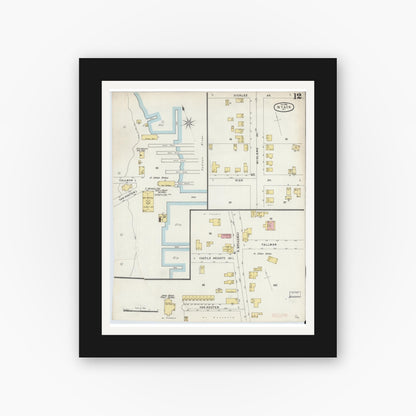 Old map wall art mockup — black gallery frame with white mat — Sanborn Fire Insurance Map from Nyack, Rockland County, New York. (1896), Sheet #0012