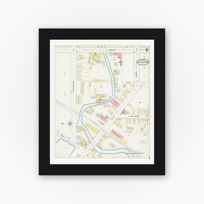 Old map wall art mockup — black gallery frame with white mat — Sanborn Fire Insurance Map from Johnstown, Fulton County, New York (1892), Sheet #0002