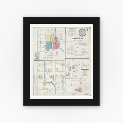 Old map wall art mockup — black gallery frame with white mat — Sanborn Fire Insurance Map from Lagrange, LaGrange County, Indiana (1892) - Complete Map Set
