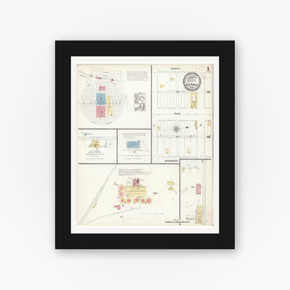 Old map wall art mockup — black gallery frame with white mat — Sanborn Fire Insurance Map from South Riverside, Riverside County, California (1895) - Complete Map Set