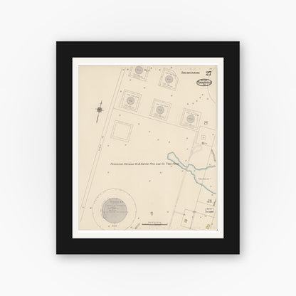 Old map wall art mockup — black gallery frame with white mat — Sanborn Fire Insurance Map from Gainesville, Cooke County, Texas (1922), Sheet #0027