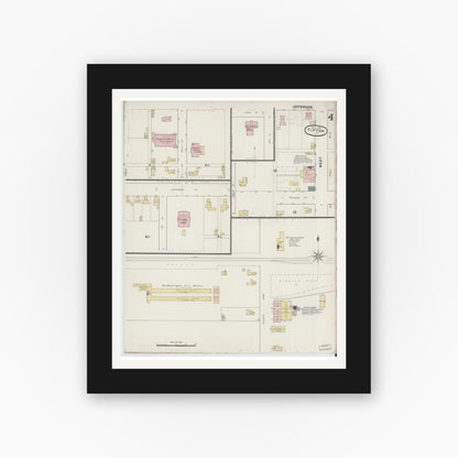 Old map wall art mockup — black gallery frame with white mat — Sanborn Fire Insurance Map from Tipton, Tipton County, Indiana (1890), Sheet #0004