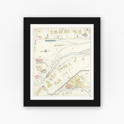 Old map wall art mockup — black gallery frame with white mat — Sanborn Fire Insurance Map from Bangor, Northampton County, Pennsylvania (1912), Sheet #0003