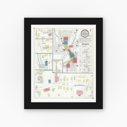 Old map wall art mockup — black gallery frame with white mat — Sanborn Fire Insurance Map from Three Rivers, Saint Joseph County, Michigan (1909) - Complete Map Set