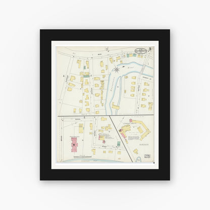 Old map wall art mockup — black gallery frame with white mat — Sanborn Fire Insurance Map from Great Barrington, Berkshire County, Massachusetts (1898), Sheet #0003