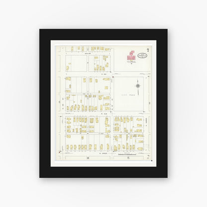 Old map wall art mockup — black gallery frame with white mat — Sanborn Fire Insurance Map from Titusville, Crawford County, Pennsylvania (1912), Sheet #0007