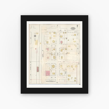 Old map wall art mockup — black gallery frame with white mat — Sanborn Fire Insurance Map from Ferris, Ellis County, Texas (1941), Sheet #0007
