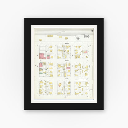 Old map wall art mockup — black gallery frame with white mat — Sanborn Fire Insurance Map from Hearne, Robertson County, Texas (1901), Sheet #0002