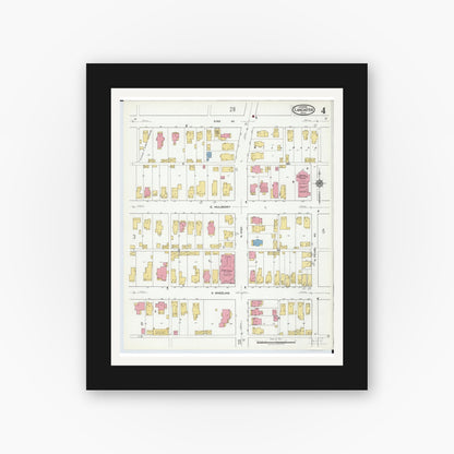 Old map wall art mockup — black gallery frame with white mat — Sanborn Fire Insurance Map from Lancaster, Fairfield County, Ohio (1919), Sheet #0004