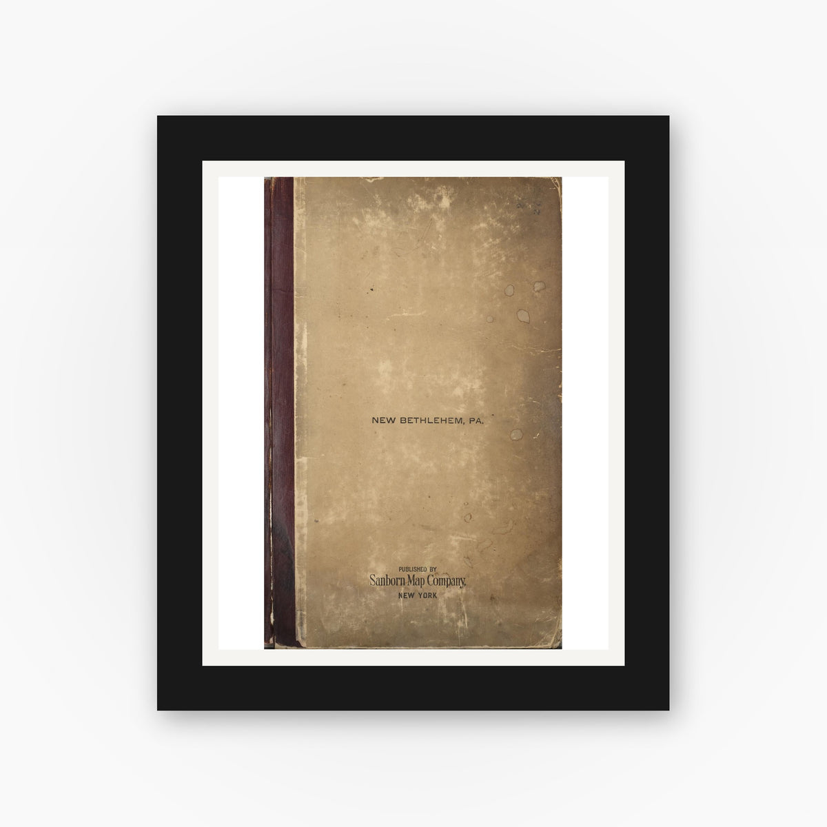 Old map wall art mockup — black gallery frame with white mat — Sanborn Fire Insurance Map from New Bethlehem, Clarion County, Pennsylvania (1948), Sheet #0001