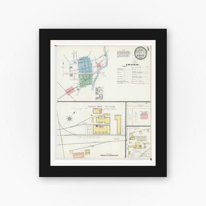 Old map wall art mockup — black gallery frame with white mat — Sanborn Fire Insurance Map from Minerva, Stark And Carroll Counties, Ohio (1895) - Complete Map Set