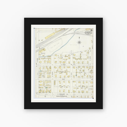 Old map wall art mockup — black gallery frame with white mat — Sanborn Fire Insurance Map from Ishpeming, Marquette County, Michigan (1897), Sheet #0008