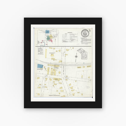 Old map wall art mockup — black gallery frame with white mat — Sanborn Fire Insurance Map from Saline, Washtenaw County, Michigan (1912) - Complete Map Set