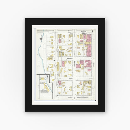 Old map wall art mockup — black gallery frame with white mat — Sanborn Fire Insurance Map from Hart, Oceana County, Michigan (1920), Sheet #0003