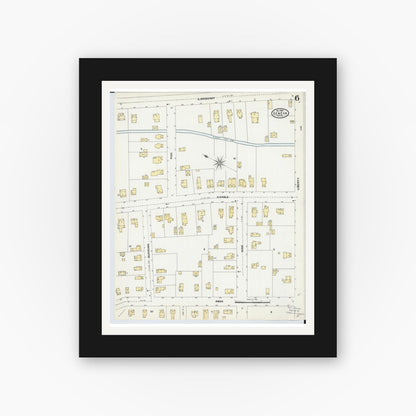 Old map wall art mockup — black gallery frame with white mat — Sanborn Fire Insurance Map from Geneva, Ashtabula County, Ohio (1904), Sheet #0006