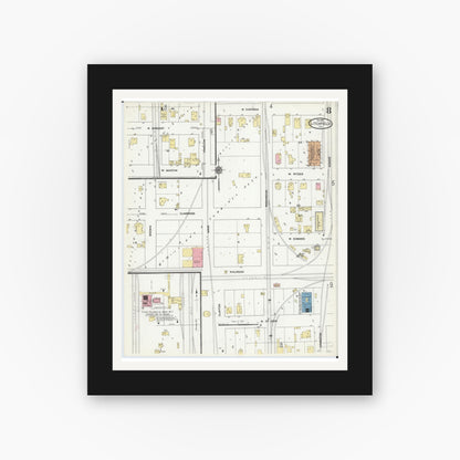 Old map wall art mockup — black gallery frame with white mat — Sanborn Fire Insurance Map from Litchfield, Montgomery County, Illinois (1910), Sheet #0008