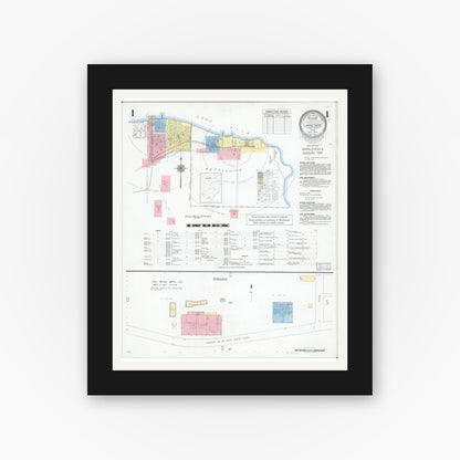 Old map wall art mockup — black gallery frame with white mat — Sanborn Fire Insurance Map from Lakeside, Ottawa County, Ohio (1946), Sheet #0001