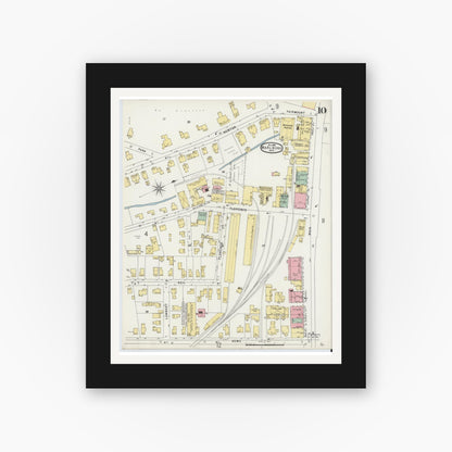 Old map wall art mockup — black gallery frame with white mat — Sanborn Fire Insurance Map from Marlborough, Middlesex County, Massachusetts (1896), Sheet #0010