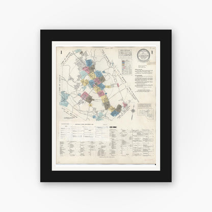 Old map wall art mockup — black gallery frame with white mat — Sanborn Fire Insurance Map from Lexington, Middlesex County, Massachusetts (1950), Sheet #0001