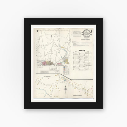 Old map wall art mockup — black gallery frame with white mat — Sanborn Fire Insurance Map from Blackstone, Worcester County, Massachusetts (1948), Sheet #0001