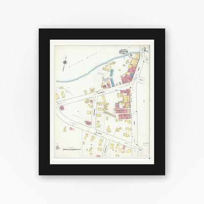 Old map wall art mockup — black gallery frame with white mat — Sanborn Fire Insurance Map from Massena, St. Lawrence County, New York (1918) - Complete Map Set