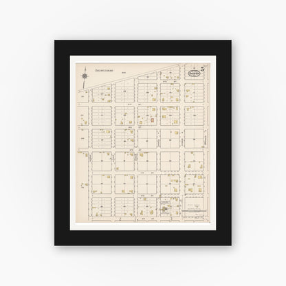 Old map wall art mockup — black gallery frame with white mat — Sanborn Fire Insurance Map from Shiner, Lavaca County, Texas (1922), Sheet #0005