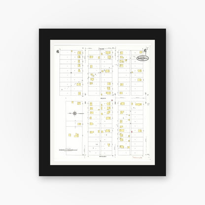 Old map wall art mockup — black gallery frame with white mat — Sanborn Fire Insurance Map from Webster City, Hamilton County, Iowa (1923), Sheet #0006