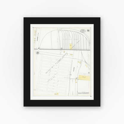 Old map wall art mockup — black gallery frame with white mat — Sanborn Fire Insurance Map from Cairo, Alexander County, Illinois (1907), Sheet #0031