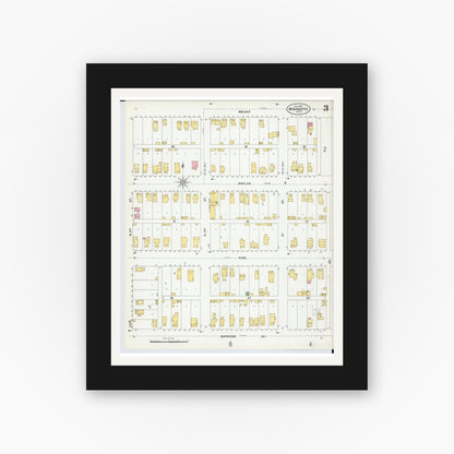 Old map wall art mockup — black gallery frame with white mat — Sanborn Fire Insurance Map from Wyandotte, Wayne County, Michigan (1900), Sheet #0003
